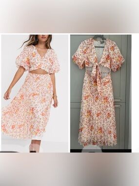 ASOS design wrap around pleated midi dress in floral print